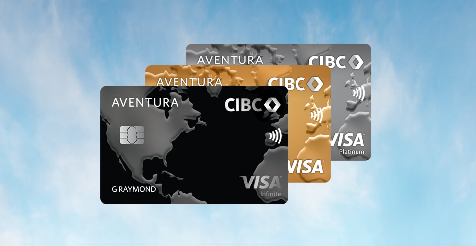 Trois cartes Aventura CIBC Visa.