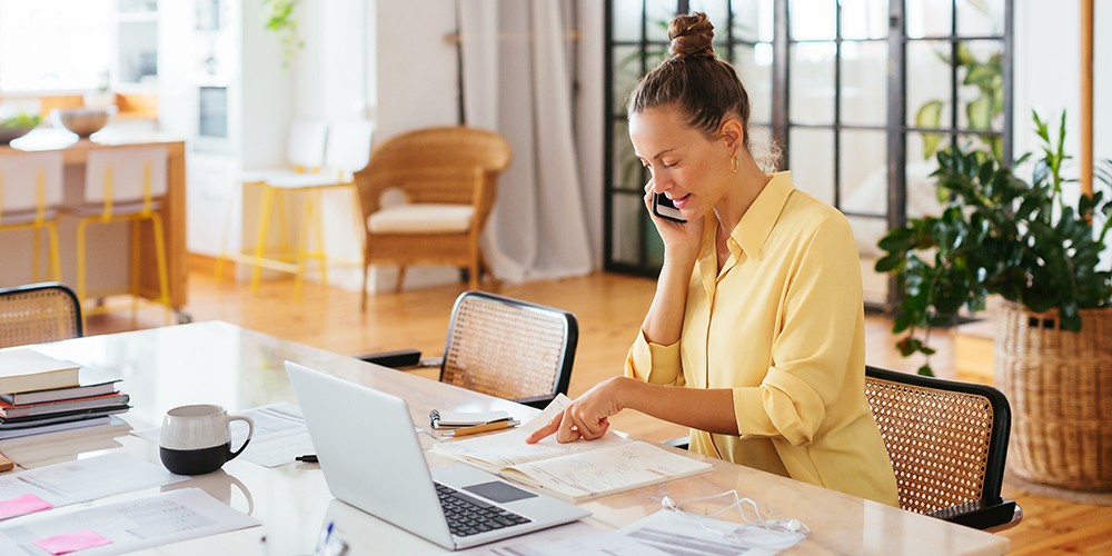 Woman on her computer at home