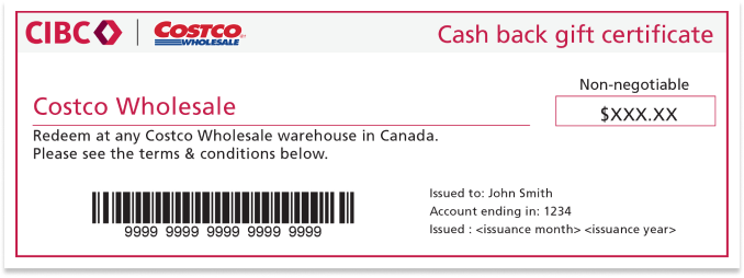 Costco Canada Cash Back Gift Certificate, Costco Mastercard