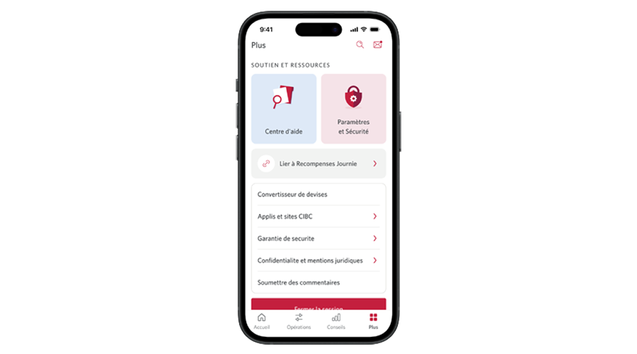 Téléphone affichant l’option « Paramètres et Sécurité » à la page « Plus ».