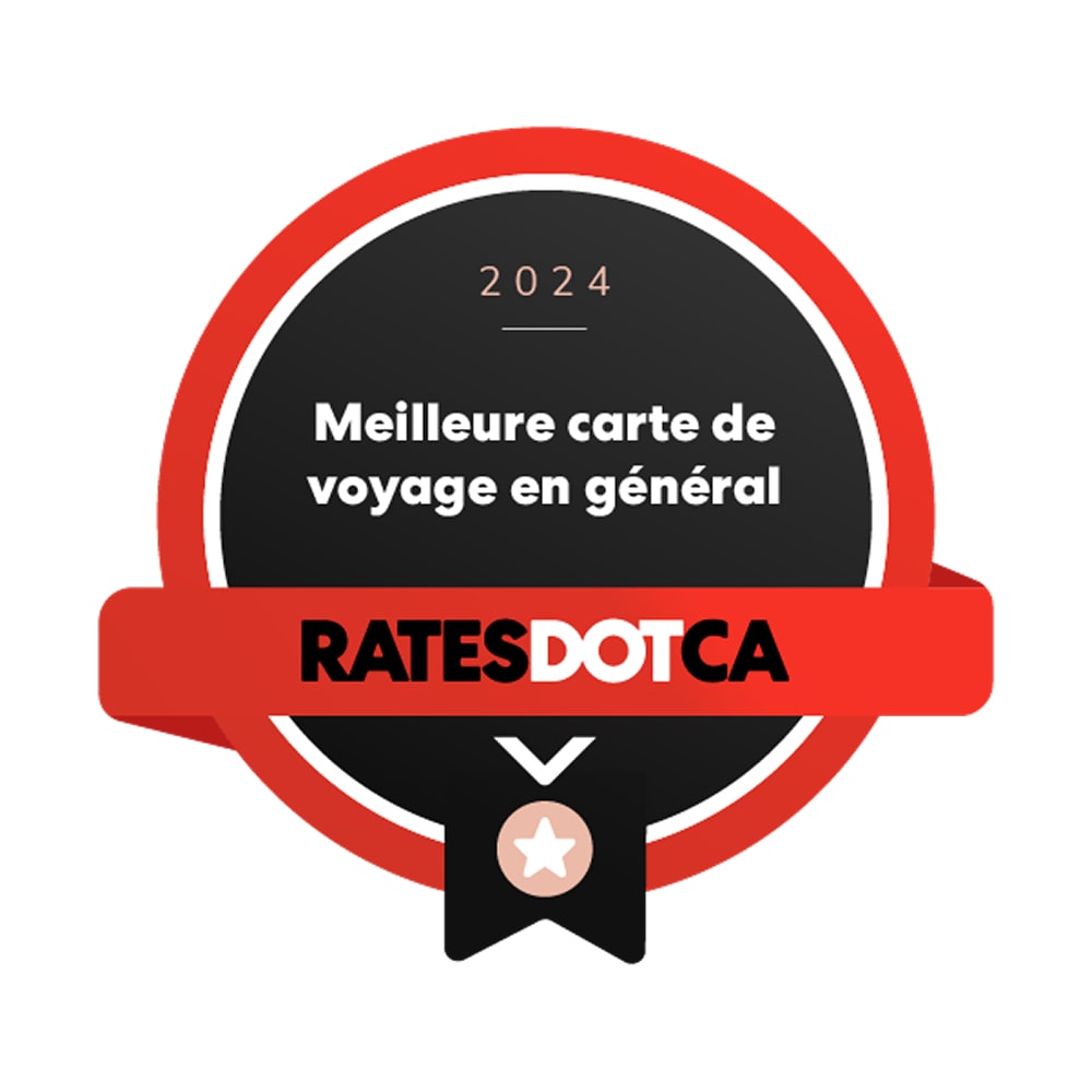  Logo du prix Rates.ca 2024 de la meilleure carte de voyage en général.