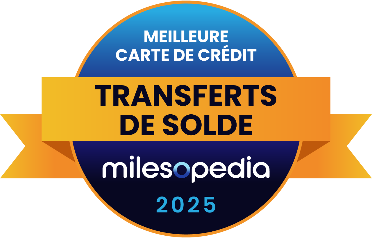 Logo de Milesopedia désignant notre carte comme étant la meilleure carte de crédit pour son offre de virement de solde pour l’année 2025.