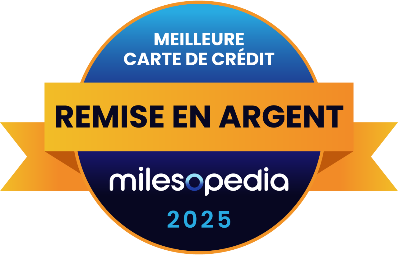 Logo de Milesopedia désignant notre carte comme étant la meilleure carte de crédit avec remise en argent pour l’année 2025.