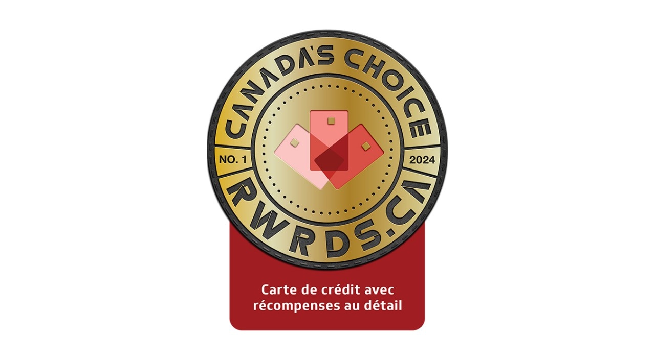 Logo Meilleure carte de crédit avec récompenses au détail en 2024 selon Rewards Canada.