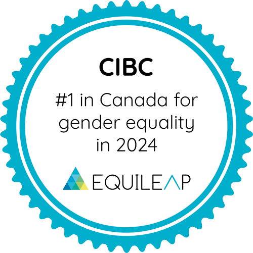 CIBC number 1 in Canada for gender equality in 2024. Equileap logo.