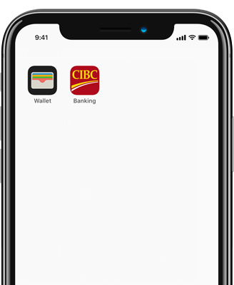 Mobile device showing Wallet App next to the CIBC Mobile Banking App