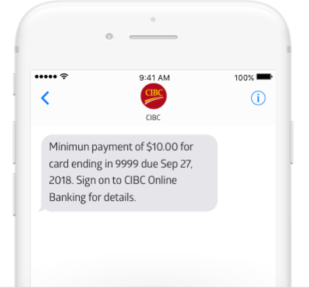 Mobile phone displaying minimum payment alert